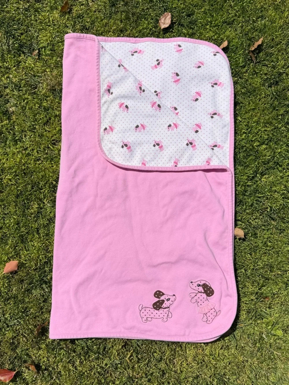 Gymboree Ballet Puppies Double Sided Pink Baby Blanket Pink Polkadots 2012 READ